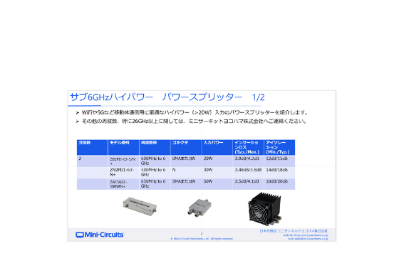 サブ6GHz ハイパワー パワースプリッター&カプラー